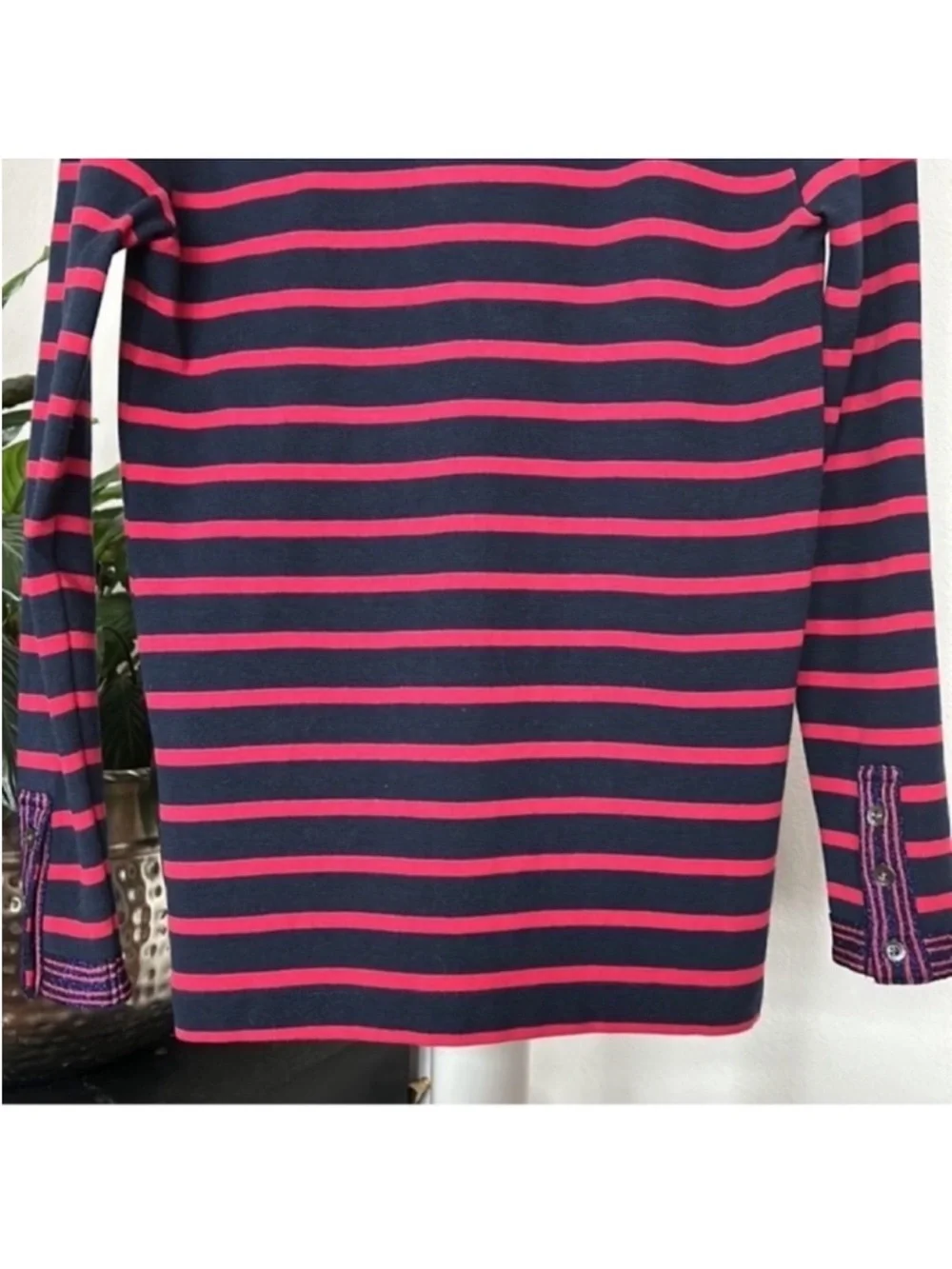 J. Crew Metallic-Trim Striped Cardigan Sweater Sz XS Navy Blue Red Buttoned